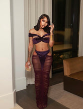 Velvet Mesh Skirt Set