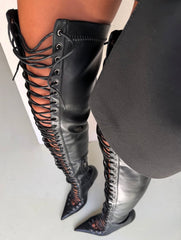 Lace Up Thigh High Boots