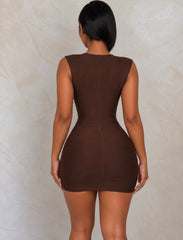 Chocolate Cap Sleeve Bandage Dress