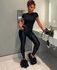 Black Metallic Pant Set