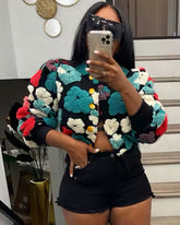 Floral Puff Sweater Red