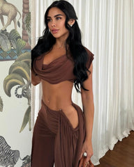 Drape Pant Set Brown