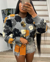 Floral Puff Sweater Grey