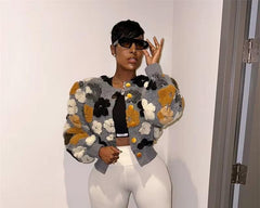 Floral Puff Sweater Grey