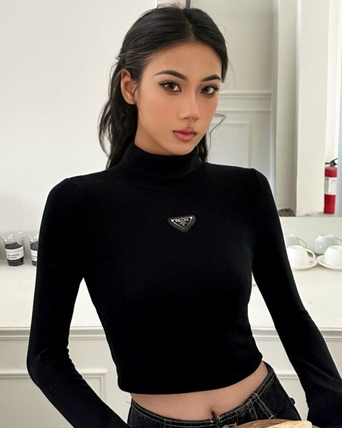 Triangle Crop Turtleneck Top