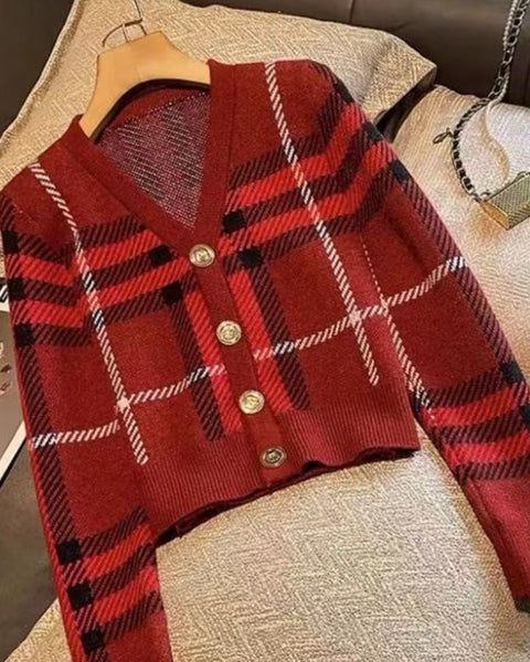 Plaid Cropped Cardigan