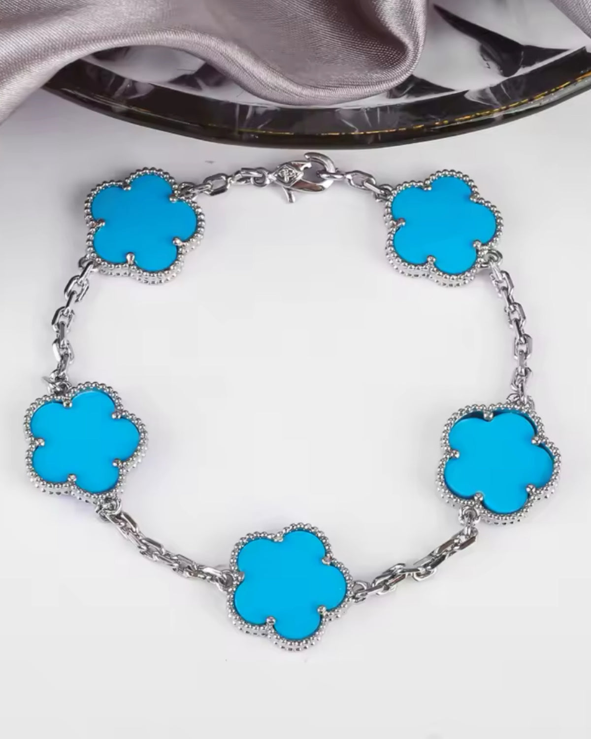 Blue Clover Bracelet Silver
