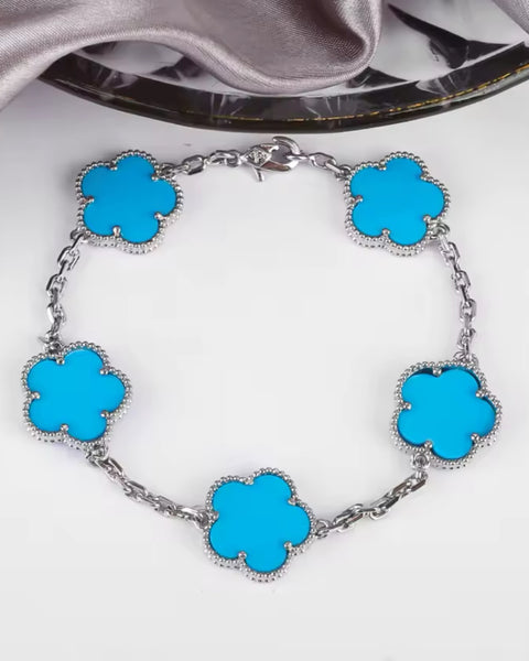 Blue Clover Bracelet Silver