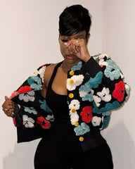 Floral Puff Sweater Red