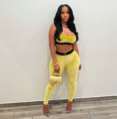 Tommy Velvet Pants Set Yellow