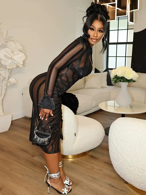 Liv Mesh Midi Dress Black