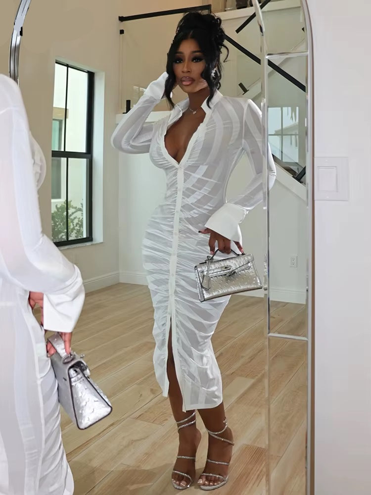Liv Mesh Midi Dress White