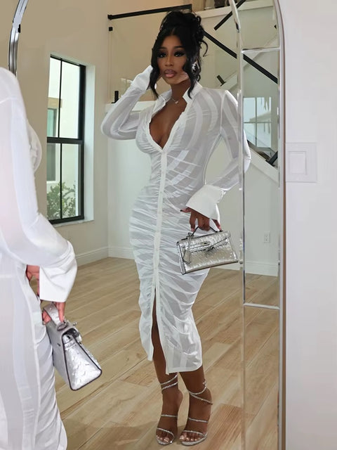 Liv Mesh Midi Dress White