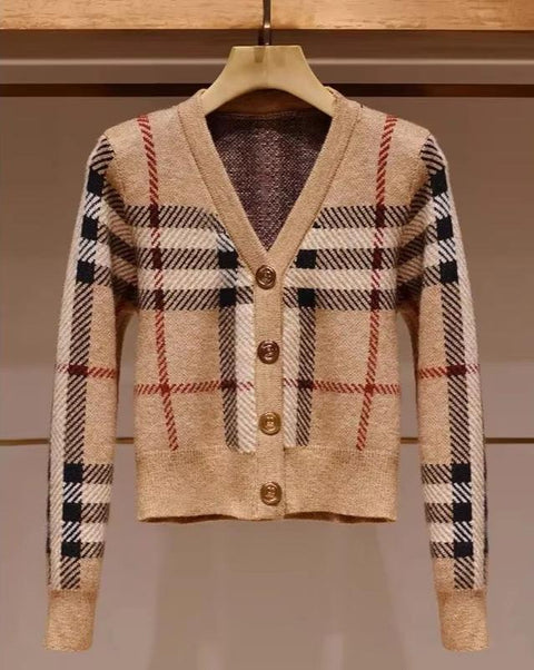 Plaid Cropped Cardigan