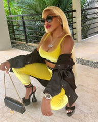 Tommy Velvet Pants Set Yellow